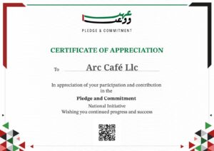 ARC CAFE participation certificate for the UAE Pledge and Commitment national initiative